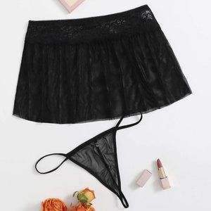 Plus Sheer Mesh Thong With Skirt